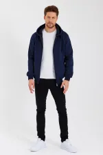 Gilet à capuche zippé noir métallisé pour homme avec poche kangourou et doublure en coton