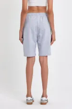 2'li Kadın Rahat Kesim Beli Lastikli Mevsimlik Yumuşak Kumaş Cepli Siyah-Gri Uzun Bermuda Şort