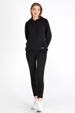 Women's Black Hooded Basic Knitted Sweatshirt