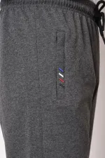 Erkek Gri Fermuar Cep Nakış Detaylı Düz Paça Rahat Kesim Eşofman Altı