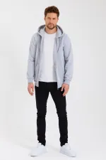Gilet à capuche zippé noir métallisé pour homme avec poche kangourou et doublure en coton