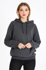 Women's Anthracite Hooded Basic Knitted Sweatshirt