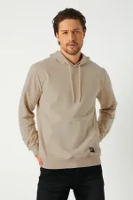 Sweat-shirt à capuche beige métallisé pour homme avec poche kangourou