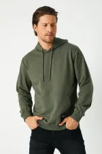 Sweat-shirt à capuche kaki pour homme avec poche kangourou
