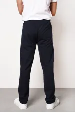 Erkek Gri Fermuar Cep Nakış Detaylı Düz Paça Rahat Kesim Eşofman Altı