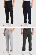 Siyah-Lacivert-Gri-Antrasit Erkek Fermuarlı Cepli Nakış Detaylı Düz Paça Rahat Kesim Günlük 4'lü Eşofman Altı