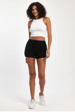 Kadın Yırtmaçlı Mevsimlik Premium Kumaş Regular Fit İpli Siyah-Gri Kısa Mini Şort