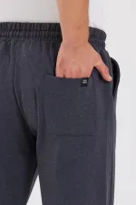 Siyah Arka Cepli Etiket Detaylı Düz Paça Erkek İçi Pamuklu Eşofman Altı