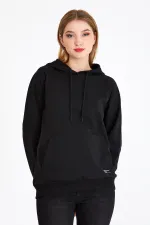 Women's Black Hooded Basic Knitted Sweatshirt