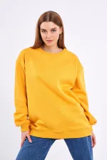 Sweat-shirt basique oversize en coton jaune pour femme, col rond.