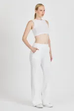 Off-white ribbed wide-leg corset high-waisted women's sweatpants with pockets