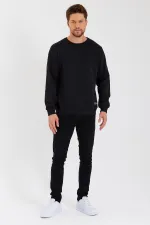 Crew Neck Sweatshirt with Label Detail and Cotton Lining for Men.