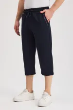 Men's Navy Blue Bermuda Knee-Length Capri Shorts with Side Pockets and Adjustable Elastic Waistband MTLCE108