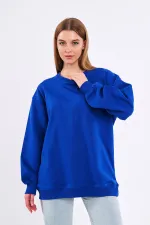 Sweat-shirt basique oversize en coton pour femme de Saks, col rond.