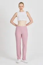 Pantalon de survêtement rose fuchsia côtelé à jambes larges et taille haute pour femme