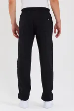 Siyah Arka Cepli Etiket Detaylı Düz Paça Erkek İçi Pamuklu Eşofman Altı