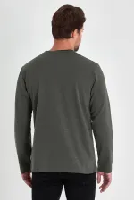 Erkek Haki Çift Bisiklet Yaka Standart Rahat Kesim Sweatshirt