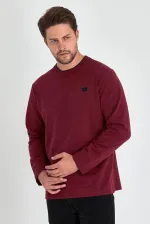 Erkek Bordo Çift Bisiklet Yaka Baskı Detaylı Standart Rahat Kesim Sweatshirt