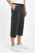 Erkek Yanları Cepli Antrasit Bermuda Diz Altı Kapri Beli Ayarlanabilir Lastikli Uzun Şort MTLCE74