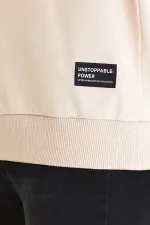 Women's Beige Color Basic Crew Neck Sweatshirt