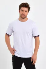 Erkek Basic Kolları Şeritli %100 Pamuk Bisiklet Yaka Regular Fit 3'Lü T-shirt