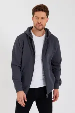 Gilet à capuche zippé noir métallisé pour homme avec poche kangourou et doublure en coton