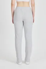 Pantalon de survêtement gris côtelé à jambes larges et taille haute pour femme
