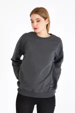 Women's Anthracite Color Basic Crew Neck Sweatshirt