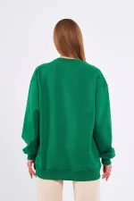 Sweat-shirt basique oversize en coton vert pour femme, col rond.