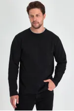 Erkek Siyah Çift Bisiklet Yaka Standart Rahat Kesim Sweatshirt MTLCE68-SİYAH