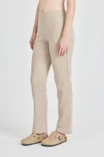 Vizon Fitilli Geniş Paça Pamuklu İnce Yüksek Bel Kadın Eşofman Altı