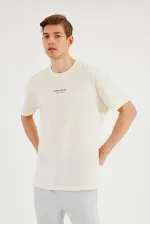 Leo Men's Oversize T-shirt 100% Cotton Crew Neck Printed Detail Basic T-shirt MTLCE81