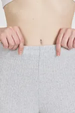 Pantalon de survêtement gris côtelé à jambes larges et taille haute pour femme