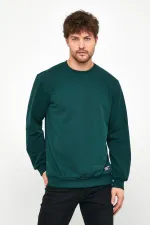 Erkek Koyu Yeşil Basic Bisiklet Yaka Sweatshirt 