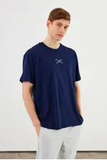 T-shirt oversize homme Leo 100 % coton, col rond, imprimé, modèle basique MTLCE85