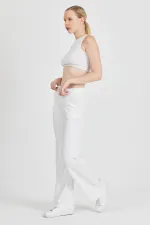 Off-white ribbed wide-leg corset high-waisted women's sweatpants with pockets