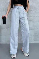 Kadın Mevsimlik Salaş Geniş Paça Yüksek Bel Gri Eşofman Altı