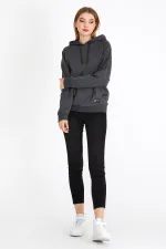 Women's Anthracite Hooded Basic Knitted Sweatshirt