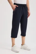 Men's Navy Blue Bermuda Knee-Length Capri Shorts with Side Pockets and Adjustable Elastic Waistband MTLCE108