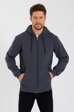 Gilet à capuche zippé noir métallisé pour homme avec poche kangourou et doublure en coton