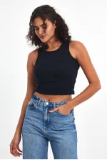 Débardeur basique à bretelles côtelées bleu marine pour femme