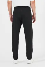 Erkek Siyah Standart Fit Normal Kesim Düz Paça Cep Fermuarlı Rahat Jogger Eşofman Altı