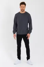 Bisiklet Yaka Etiket Detayı İçi Pamuklu Erkek Sweatshirt