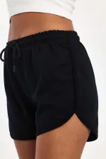 Kadın Yırtmaçlı Mevsimlik Premium Kumaş Regular Fit İpli Lacivert Kısa Mini Şort