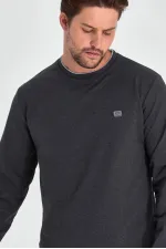 Sweat-shirt homme anthracite à col rond double et imprimé, coupe décontractée standard