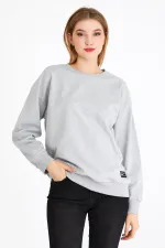 Women's Gray Color Basic Crew Neck Sweatshirt