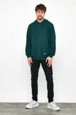 Dark Green Men's Hooded Sweatshirt with Kangaroo Pocket 
