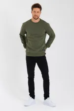 Bisiklet Yaka Etiket Detayı İçi Pamuklu Erkek Sweatshirt