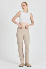 Vizon Fitilli Geniş Paça Pamuklu İnce Yüksek Bel Kadın Eşofman Altı