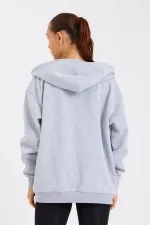 Kadın Kanguru Cepli Kapüşonlu Fermuarlı İçi Polarlı Hırka